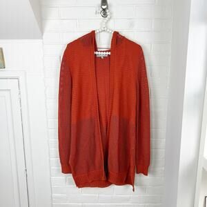 Marled Orange Open Knit Cardigan Sweater Size S